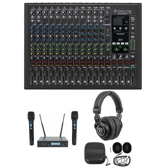 Mackie ONYX16 16-Channel Analog Mixer w/USB/3-Band EQ+Bluetooth+Mics+Headphones