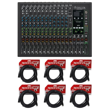 Mackie ONYX16 16-Channel Mixer w/ Multi-Track USB/3-Band EQ+Bluetooth+XLR Cables