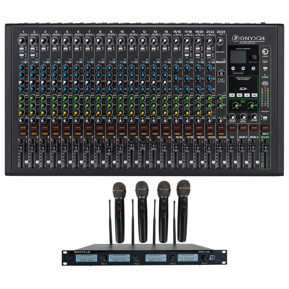 Mackie ONYX24 24-Channel Analog Mixer w/USB/3-Band EQ+Bluetooth+4) Wireless Mics