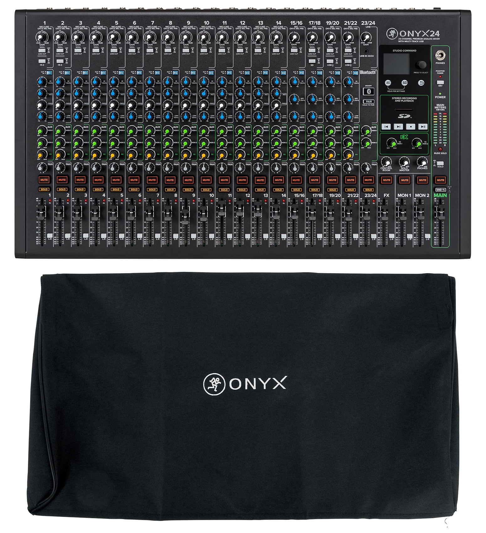 Mackie ONYX24 24-Channel Analog Mixer w/USB/3-Band EQ/Bluetooth+Dust Cover