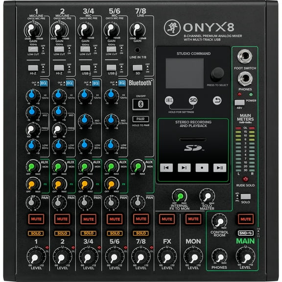 Mackie ONYX8 8-Channel Analog Mixer w/ Multi-Track USB/3-Band EQ+Bluetooth