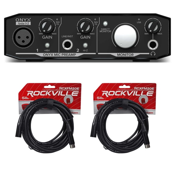 Mackie Onyx Artist 1.2 2x2 USB Audio Recording Studio Interface + (2) XLR Cables