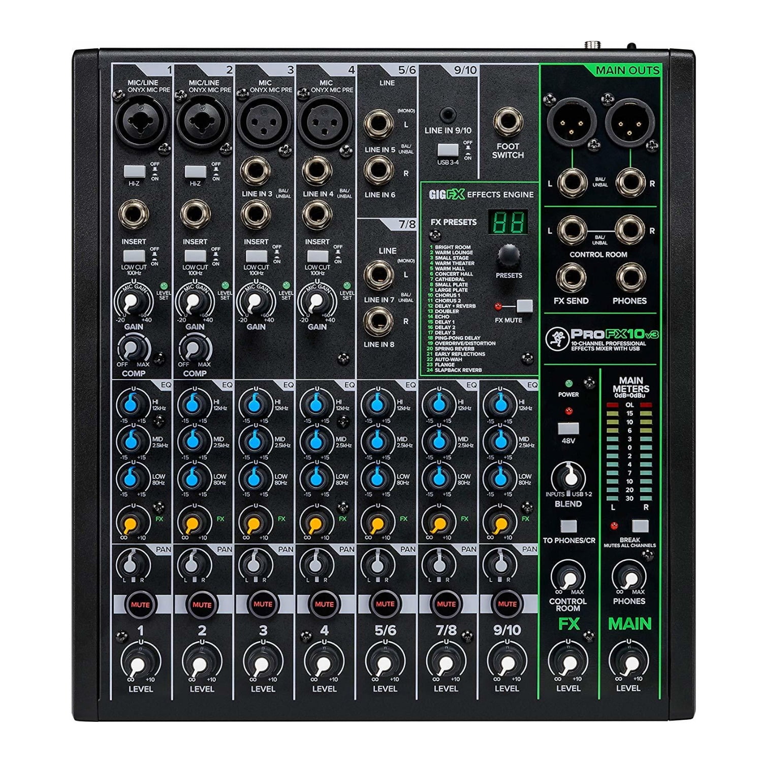Mackie ProFX Series, Mixer - Unpowered, 10-Channel w/USB (ProFX10v3)