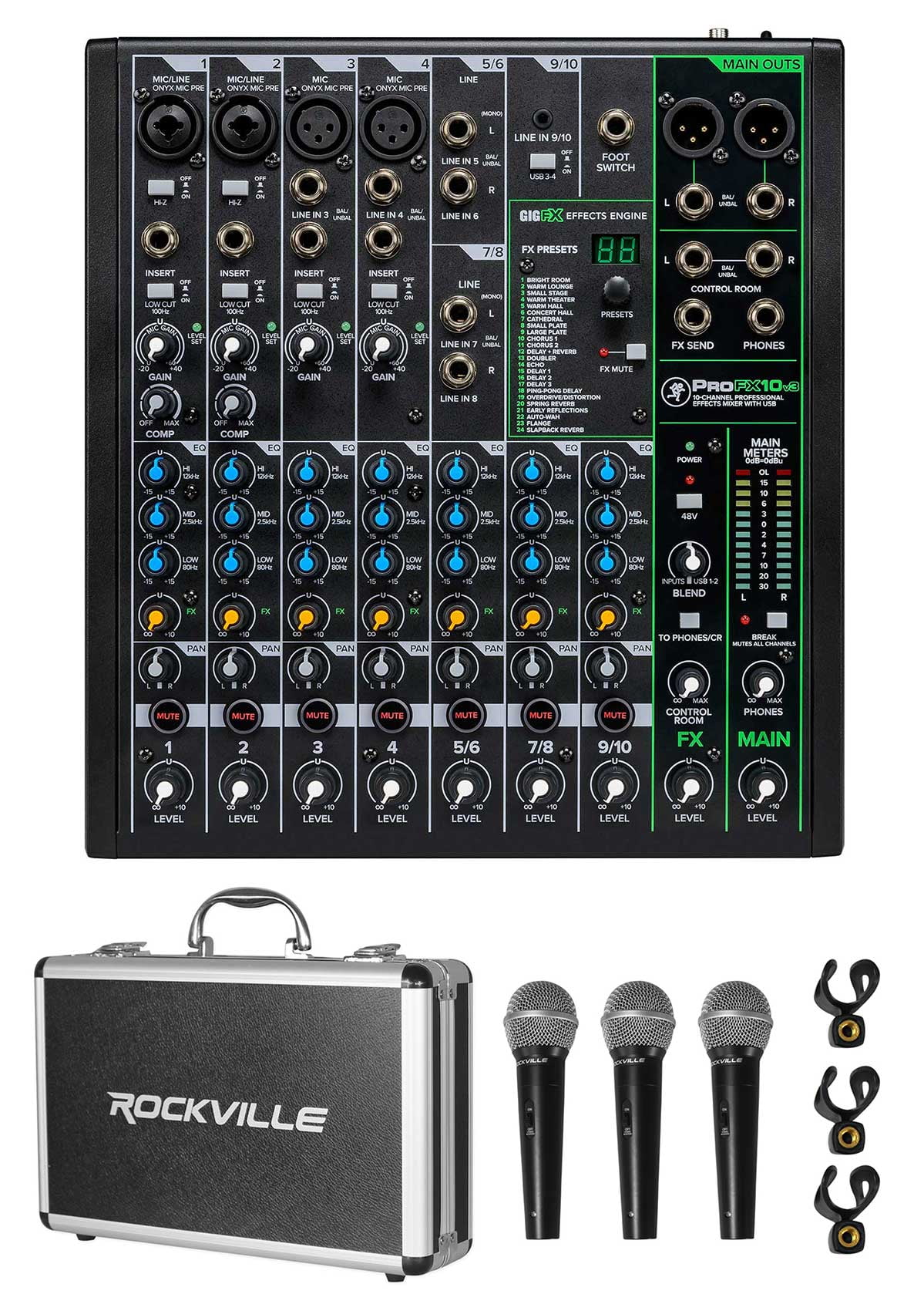 Mackie ProFX10v3 10-Channel Professional Effects Mixer w/USB+(3) Mics ProFX10 v3