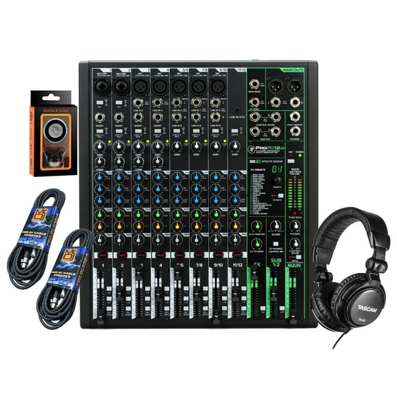 Mackie ProFX12v3 12-Channel Mixer with Built-in Effects and USB + Pro TH02 Headphone with Pair of XLR Cable+free Absolute Phone Holder