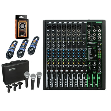 Mackie ProFX12v3 12-Channel Mixer with Built-in Effects and USB + RS21 3 Pack Microphones +3 XLR Cables+free Absolute Phone Holder