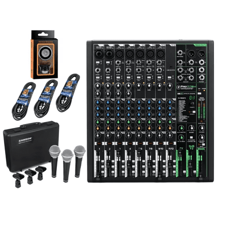 Mackie ProFX12v3 12-Channel Mixer with Built-in Effects and USB + RS21 3 Pack Microphones +3 XLR Cables+free Absolute Phone Holder