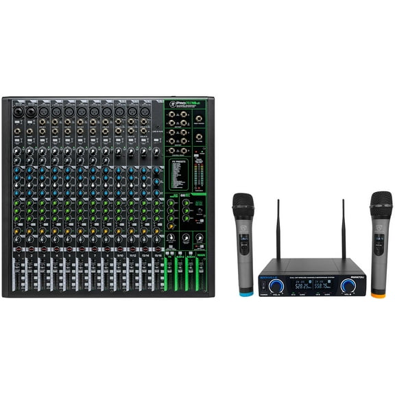 Mackie ProFX16v3 16-Channel 4-Bus Effects Mixer w/USB+Dual Wireless UHF Mics
