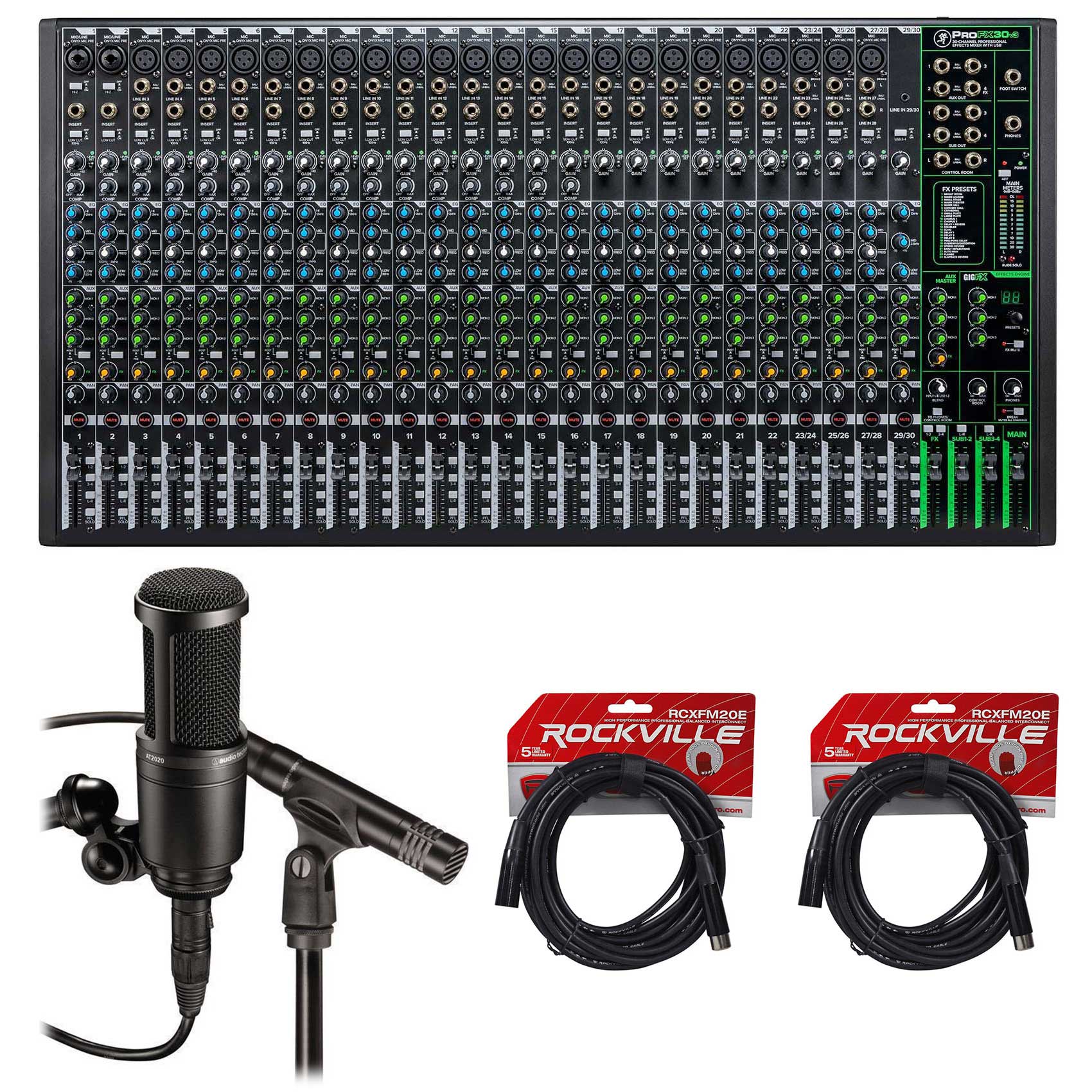 Mackie ProFX30v3 30-Channel 4-Bus Effects Mixer ProFX30 v3+AT2020+AT2021 Mics - image 1 of 13