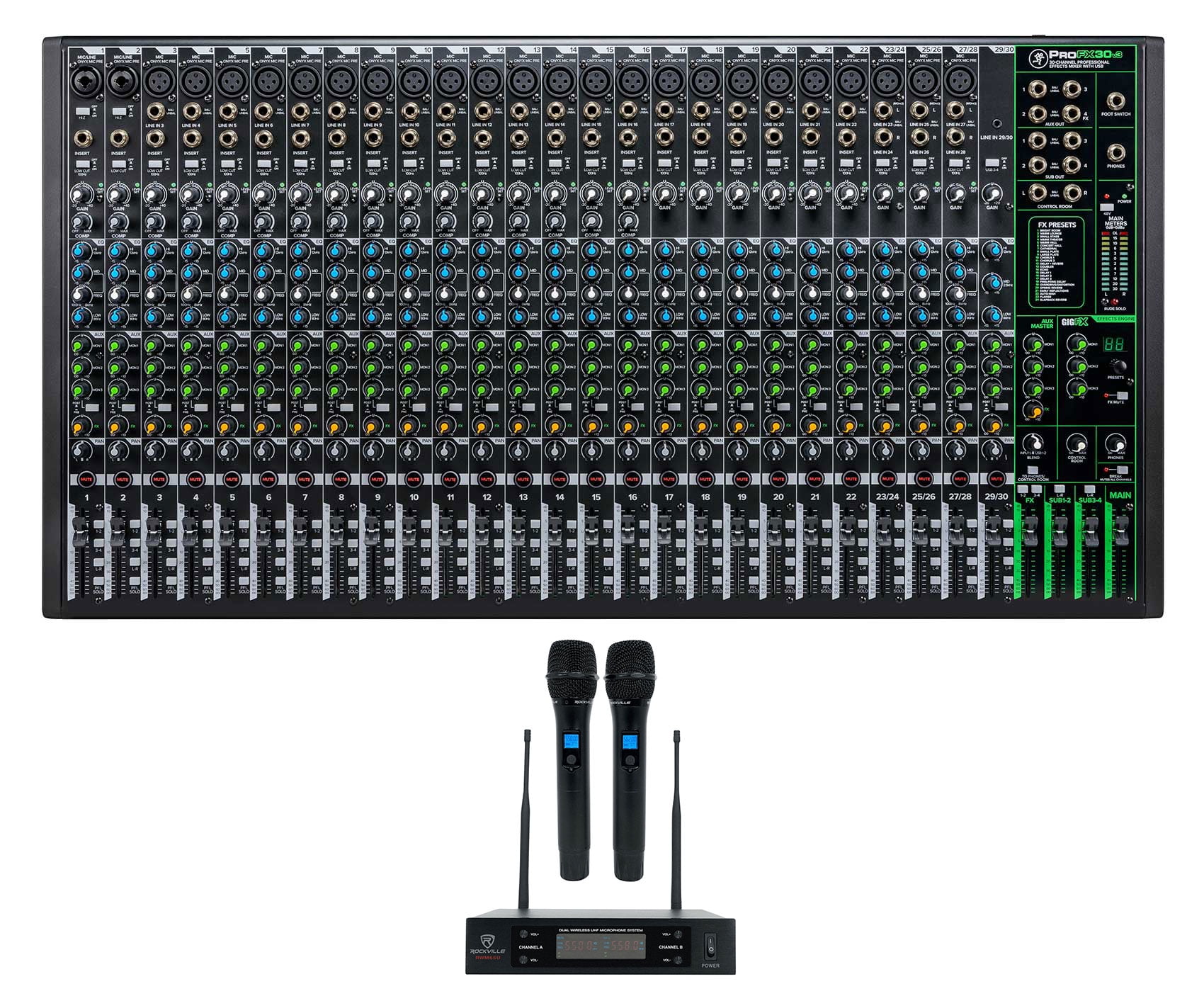 Mackie ProFX30v3 30 Channel 4-Bus Effects Mixer w/USB+Wireless Mics ProFX30 v3