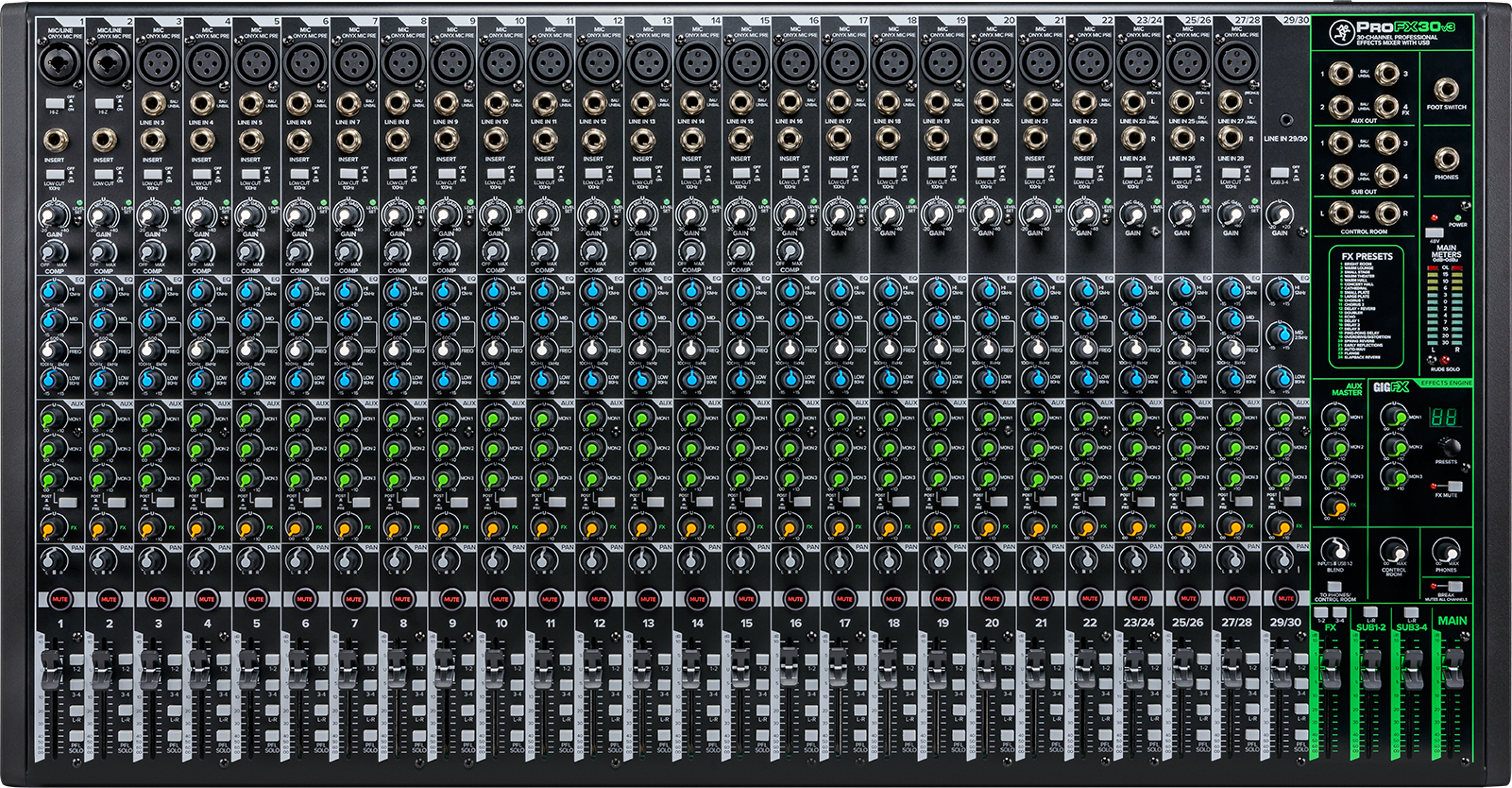 Mackie ProFX30v3 Series 30-Channel Professional Effects Mixer with USB Onyx Mic Preamps and GigFX effects engine Unpowered - image 1 of 1