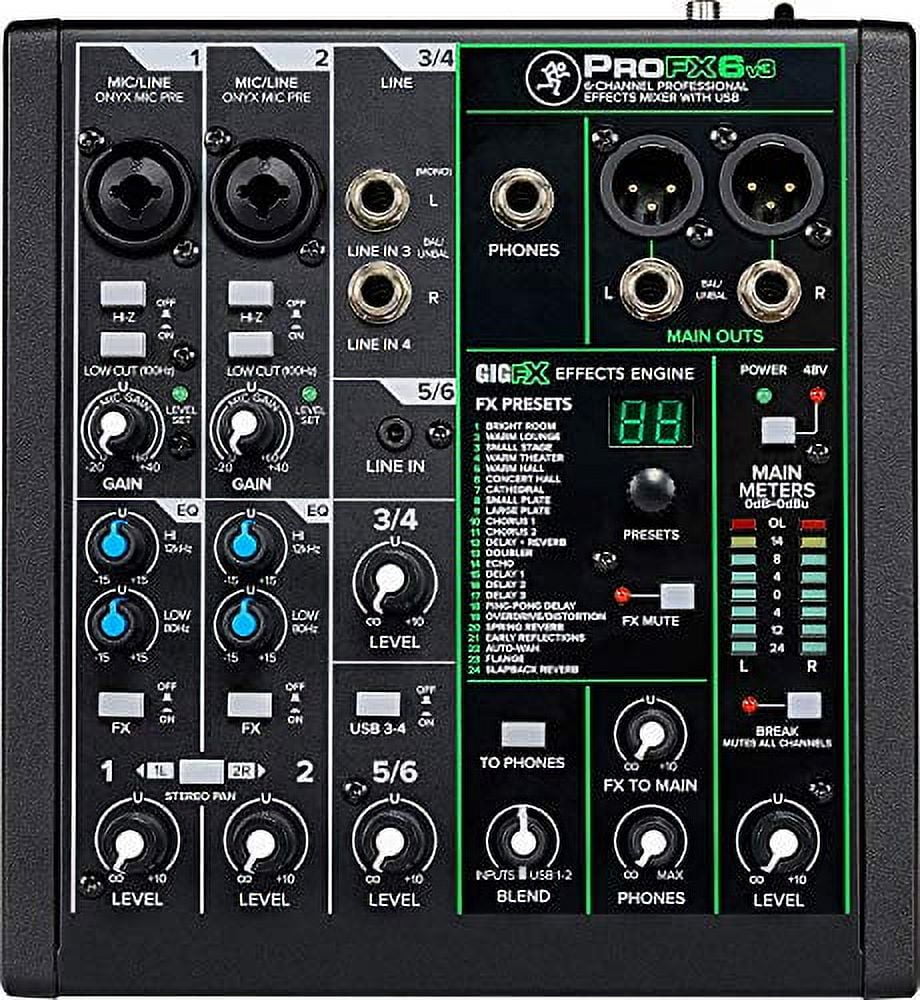 Mackie ProFX6v3 6-Channel Mixer with USB and Effects with Pair of EMB XLR Cable and Gravity Magnet Phone Holder Bundle, (2)