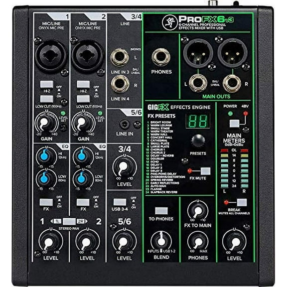 Mackie ProFX6v3 6-Channel Mixer with USB and Effects with Pair of EMB XLR Cable and Gravity Magnet Phone Holder Bundle, (2)