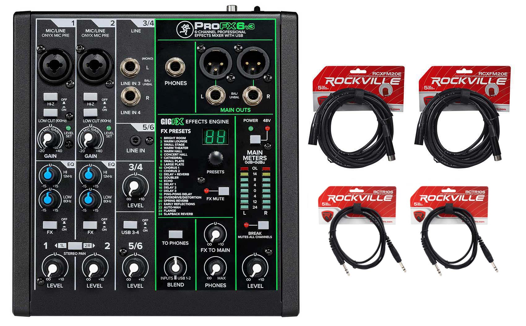 Mackie ProFX6v3 6-Channel Pro Effects Mixer w/USB ProFX6 v3+XLR+1/4" Cables - image 1 of 14