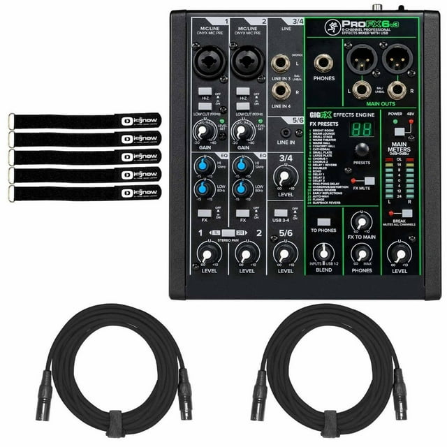 Mackie ProFX6v3 6 Channel Professional Effects Mixer with Cables Package
