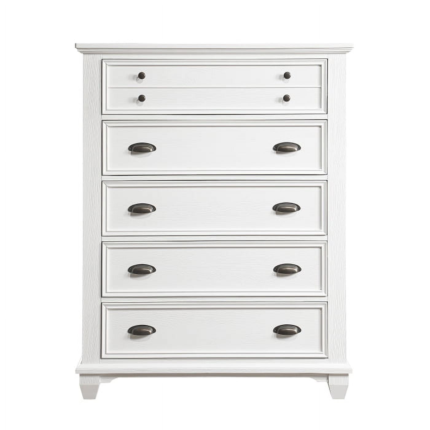 White 5-Drawer Chest with Antique Brass Hardware