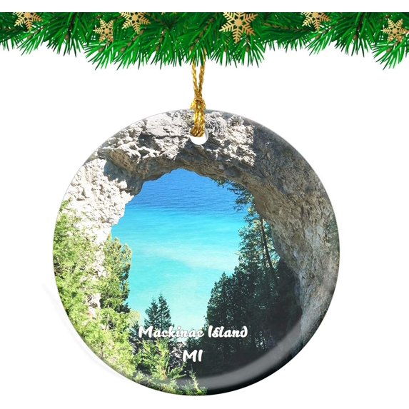 Mackinac Island Arch Rock Michigan USA Christmas Ornament Travel Souvenir Personalized Christmas Tree Pendant Hanging Decoration