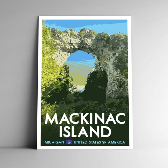 Mackinac Island Vintage Travel Poster / Postcard WPA Style Retro Michigan Arch Rock