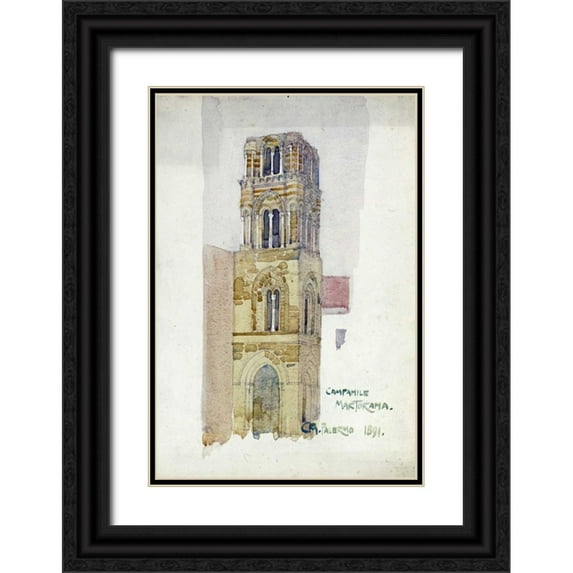 Mackintosh, Charles Rennie 11x14 Black Ornate Wood Framed with Double Matting Museum Art Print Titled - Palermo, Campanile Martorana