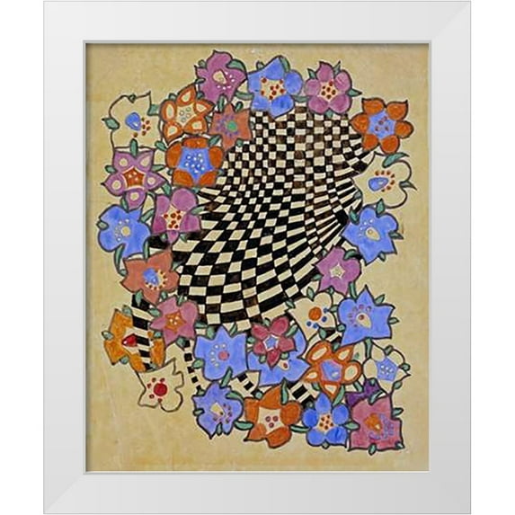 Mackintosh, Charles Rennie 12x14 White Modern Wood Framed Museum Art Print Titled - Floral and Chequered Fabric Design, Circa 1916