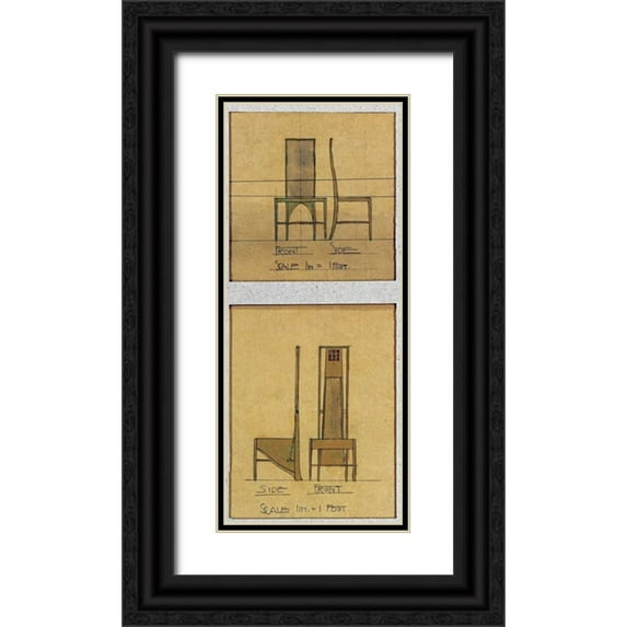 Mackintosh, Charles Rennie 12x24 Black Ornate Wood Framed with Double Matting Museum Art Print Titled - Design For Chairs, 1903