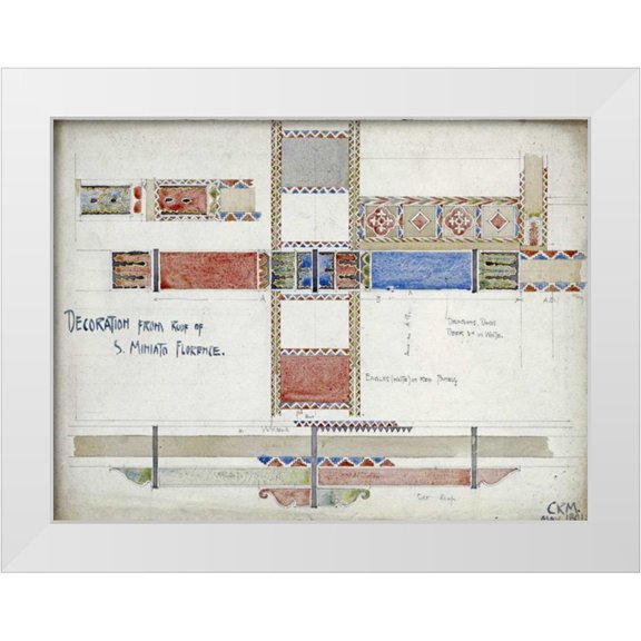 Mackintosh, Charles Rennie 14x12 White Modern Wood Framed Museum Art Print Titled - Florence, San Miniato, Studies of Decorative Ceiling Panels