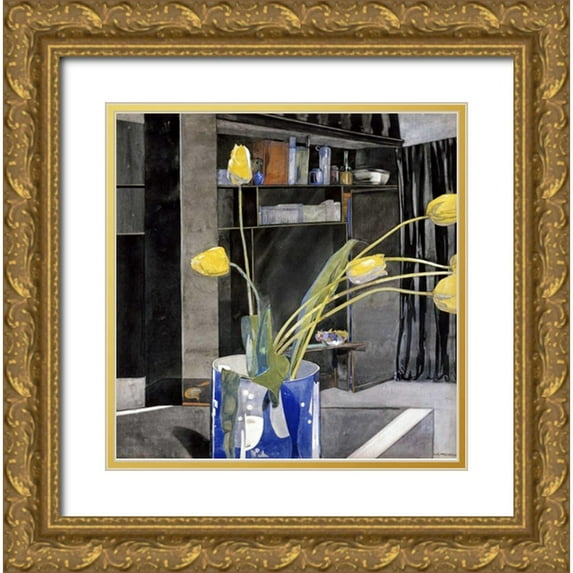 Mackintosh, Charles Rennie 26x26 Gold Ornate Wood Framed with Double Matting Museum Art Print Titled - Yellow Tulips