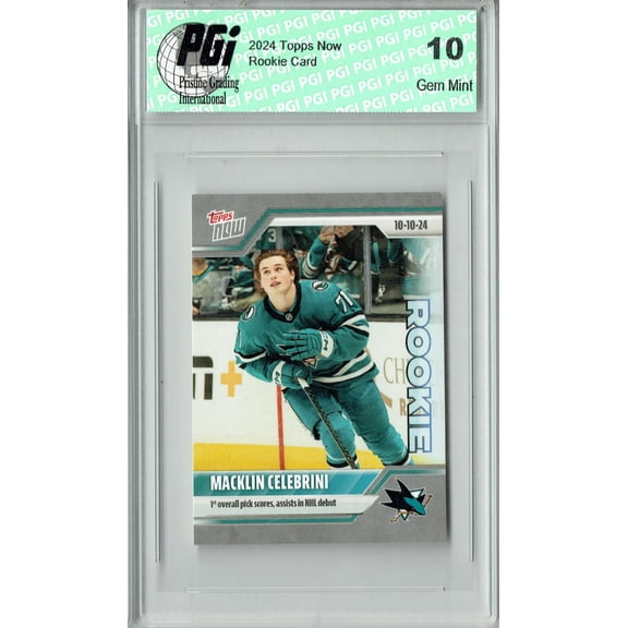 Macklin Celebrini 2024 Topps Now #6 1st Pro Card Ever Rookie Sticker/Card PGI 10