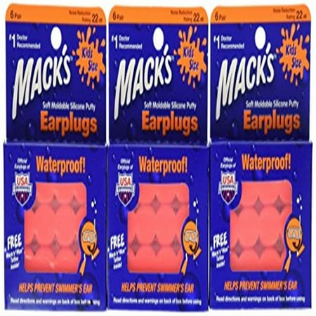 Macks Pillow Soft Earplugs, Hot Orange, Kid Size (Pack of 3)