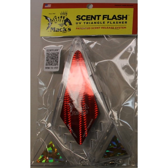 Mack's Lure ScentFlash UV Triangle Flasher Clear UV Silver Red Gold 8"