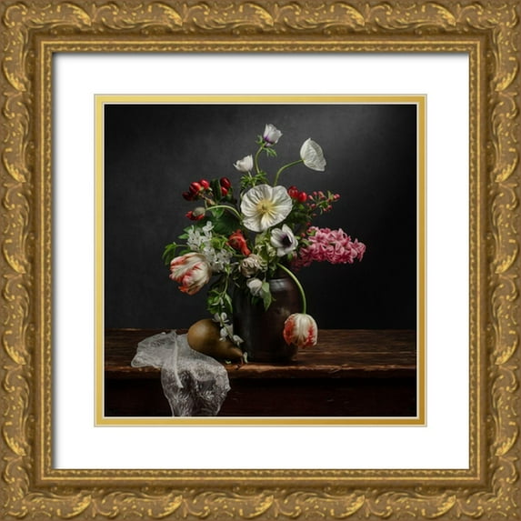 Maclean, Leah 12x12 Gold Ornate Wood Framed with Double Matting Museum Art Print Titled - Pear and Parrot Tulip