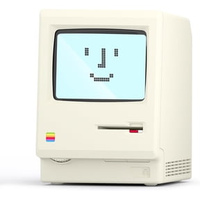 Maclock Retro Desk Clock, 1984 W-8 Computer Inspired Pixel Display Rechargeable Desk Clock, Multi-Alarm, Calendar, Temperature, Dimmable, Unique Retro Tech Gift for Office Bedroom Night Light
