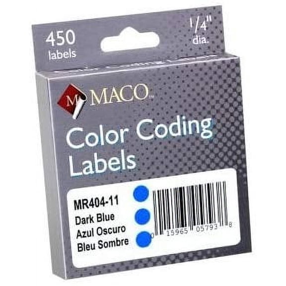 Maco Color Coding Label (MR404-11), 1/4" Round, Dark Blue - Box of 450 Labels