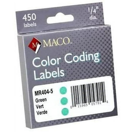 Maco Color Coding Label (MR404-5), Green 1/4" Diam - Box of 450