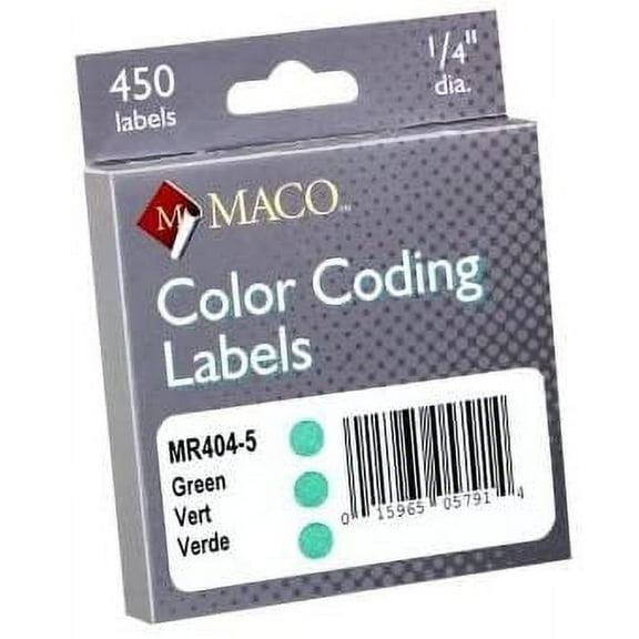 Maco Color Coding Label (MR404-5), Green 1/4" Diam - Box of 450