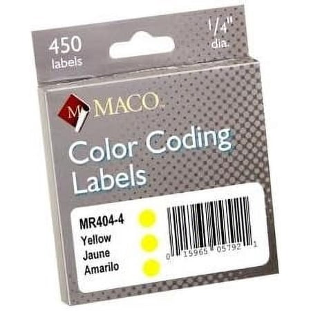 Maco Color Coding Label, Yellow Round 1/4" Diameter - Box of 450 Labels (MR404-4)