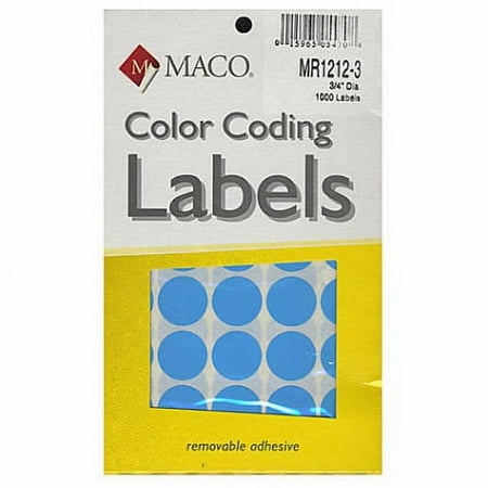 Maco Color Coding Labels (Light Blue) - 3/4 In. Round, Labels Per Package: 1000 - 4 Pack (4,000 Labels in all)