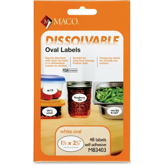 Maco Dissolvable Labels 1-1/2"x2-1/2" White M83403
