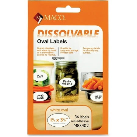 Maco Dissolvable Labels 4"x2' 36/BX White M83402