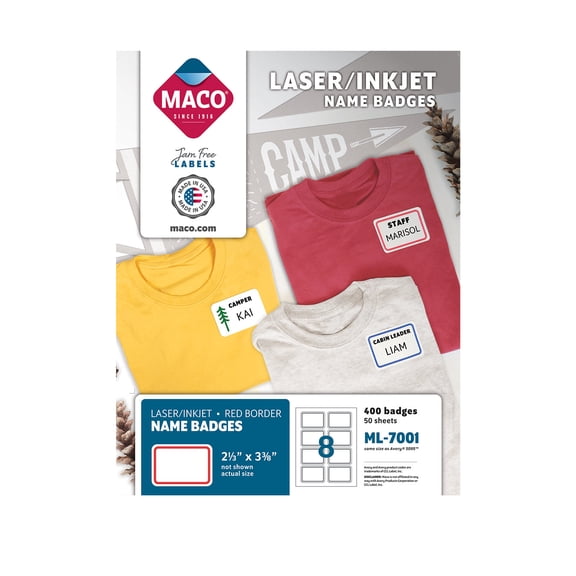 Maco Laser/Inkjet Printer Labels, Red Border, 2-1/3" x 3-3/8", 8 per Sheet, 400 Count
