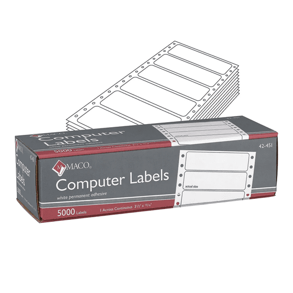 Maco, MAC42451, High Speed Data Processing Labels, 5000 / Box, White