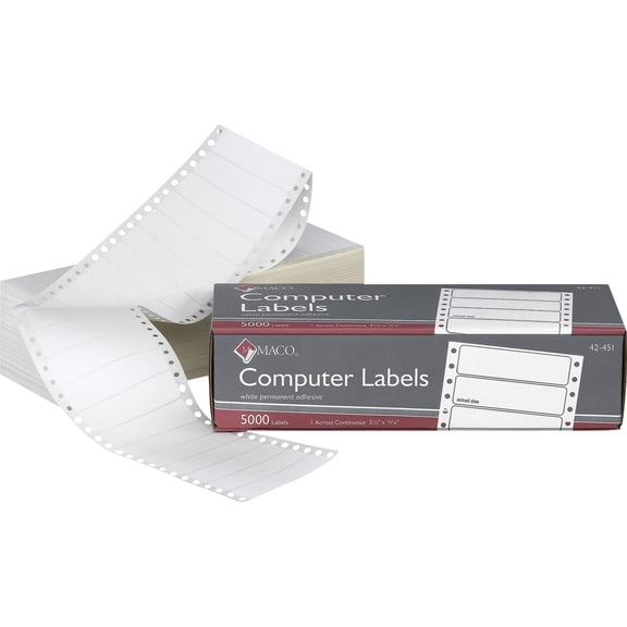 Maco, MAC42451, High Speed Data Processing Labels, 5000 / Box, White