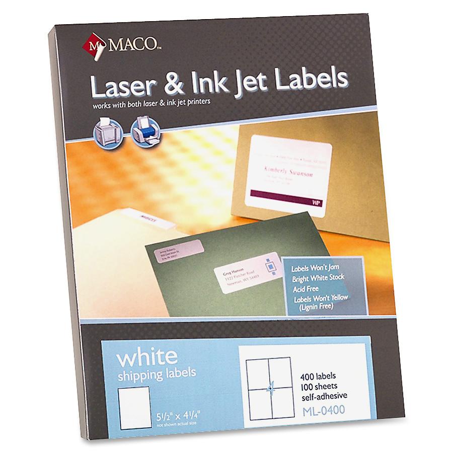 Maco, MACML0400, White Shipping Labels, 400 / Box, White