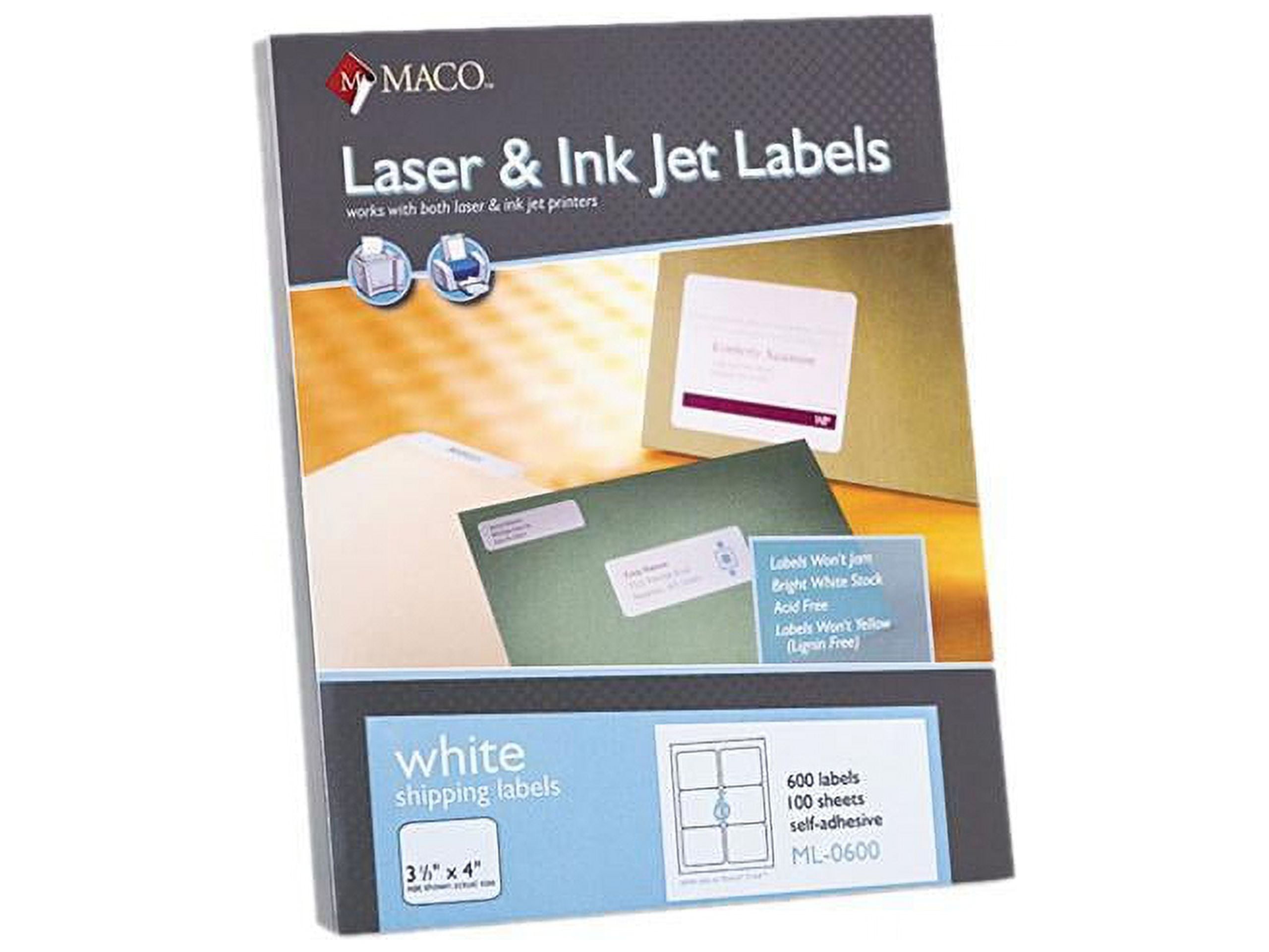 Maco ML0600 White AllPurpose Labels, 3 1/3 x 4, 600/Box