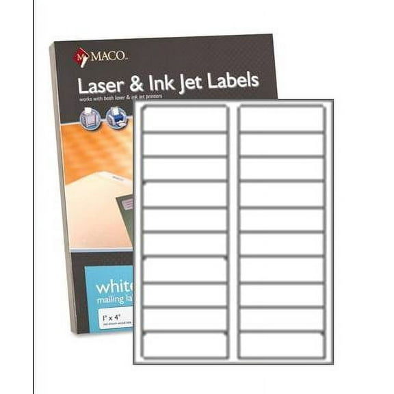 Maco ML-2000 White 4 x 1 inch Laser / Inkjet All-Purpose Printer Labels, 2000 Per Box - Case of 5 Boxes (10,000 Labels)