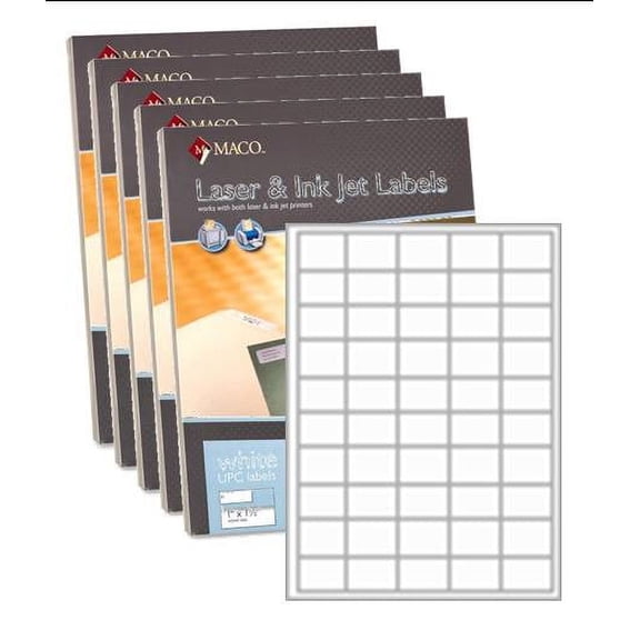 Maco ML-5000 White 1-1/2 x 1 inch Laser / Inkjet All-Purpose Printer Labels, 5000 Per Box - Case of 5 Boxes (25,000 Labels)