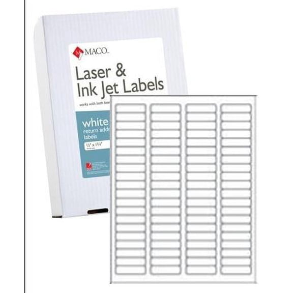 Maco ML-8025B White 1-3/4 x 1/2 inch Laser / Inkjet All-Purpose Printer Labels, 20,000 Per Box - Case of 2 Boxes (40,000 Labels)