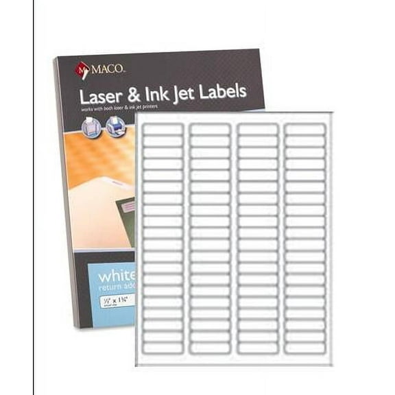 Maco ML-8100 White 1-3/4 x 1/2 inch Laser / Inkjet All-Purpose Printer Labels, 8,000 Per Box - Case of 2 Boxes (16,000 Labels)