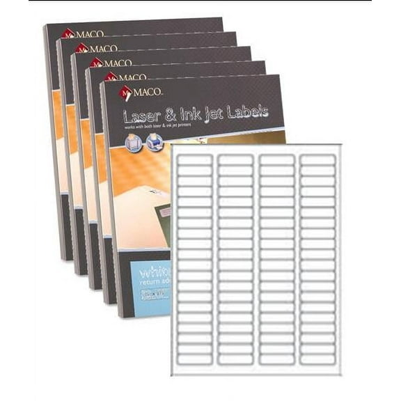 Maco ML-8100 White 1-3/4 x 1/2 inch Laser / Inkjet All-Purpose Printer Labels, 8000 Per Box - Case of 5 Boxes (40,000 Labels)