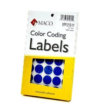 Maco MR1212-11 Dark Blue Color Coding Labels, Round 3/4", 6 Boxes of 1000 (6,000 Labels)